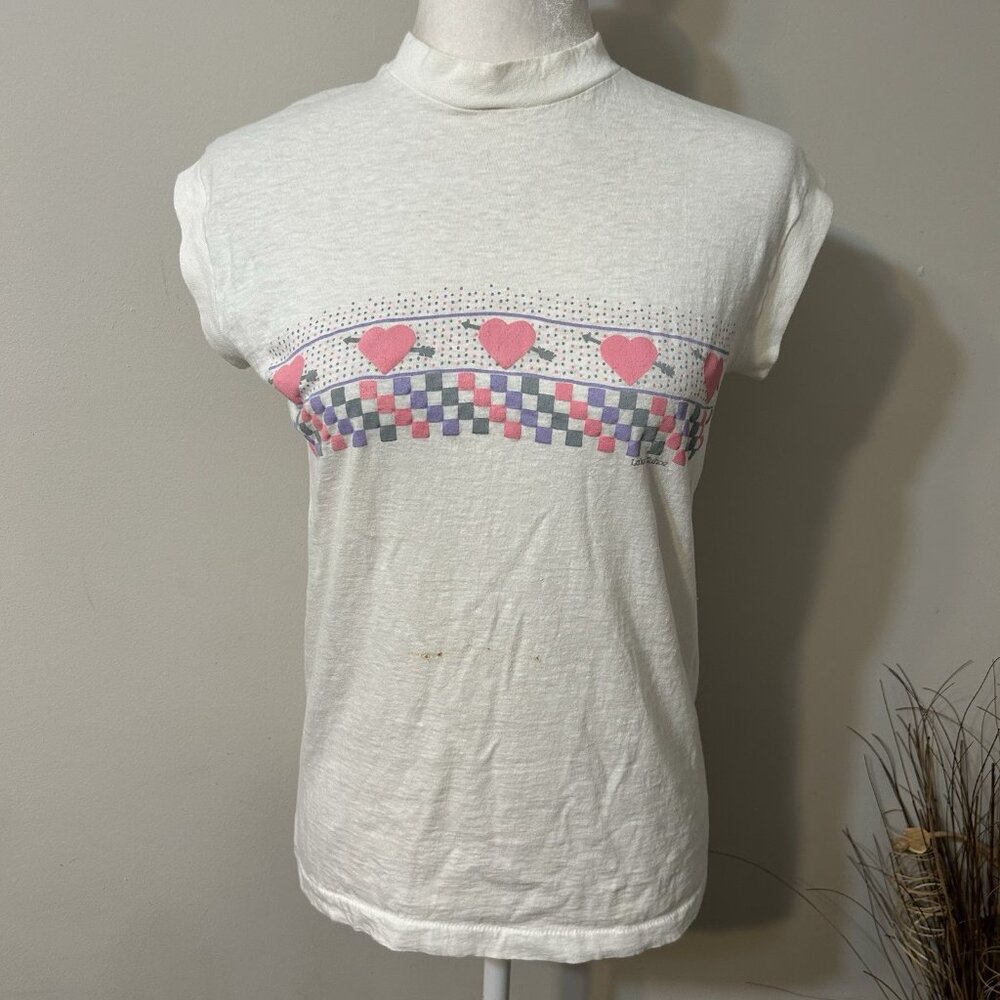 Vtg Screen Stars 80s Lake Tahoe Hearts T-shirt Tank Top Single Stitch Sz M Flaw